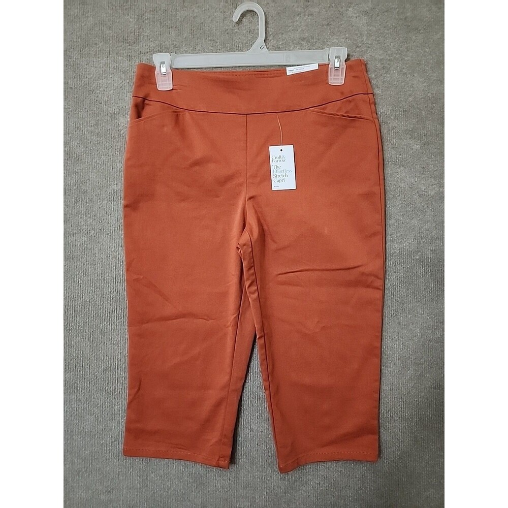 Croft Barrow Effortless Stretch Capri Pants Women 12 Petite Orange Slimming NEW
